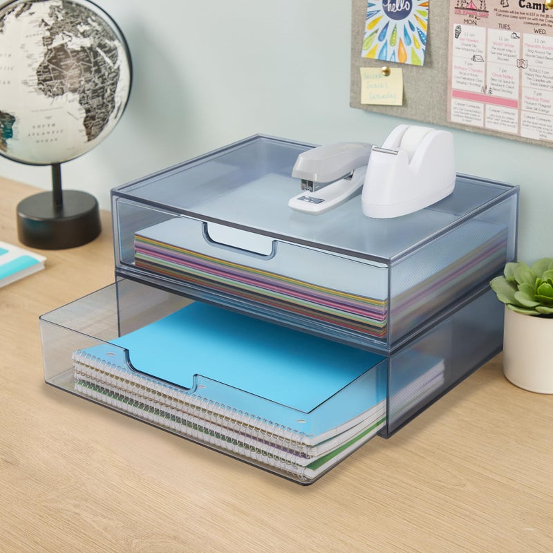 STORi STAX Plastic Stackable Organizer Drawers (Set of 2) Classic Grey | 12.5"" Wide | Set Includes Two Open Drawer | Organize Office Desk Accessories & Sort Paper | Made in USA - Image 3